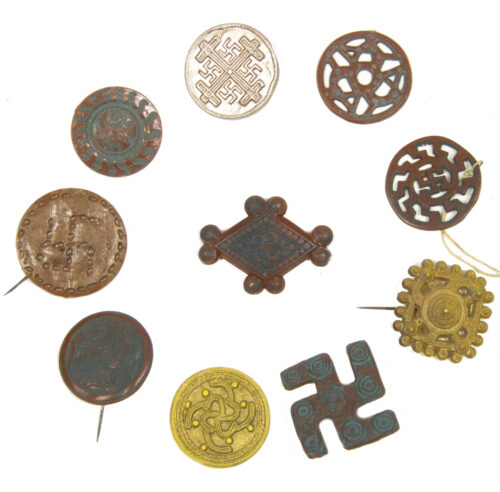 Deutsche Kulturvölker complete series 10 badges ancient German sunwheel swastika designs