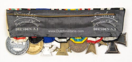 German medalbar with EK2 + KVK2 + FA medaille + FEK + Treue Dienst 25 Jahre + Sudetenmedaille + Hungarian WWI medal