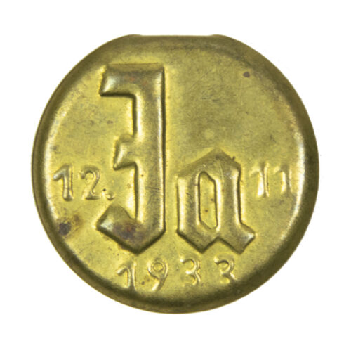 German pro-Hitler “JA” propaganda 1933 Elections badge