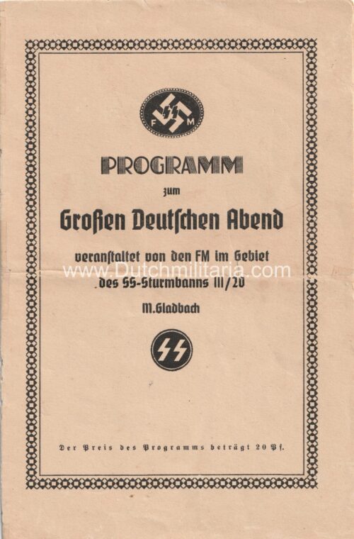 (Brochure) SS-FM Programm zum Grossen Deutschen Abend - SS-Sturmbanns III/20 Mönchengladbach - Extremely rare!!!