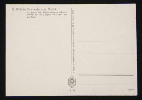 (Postcard) Willrich - Generalmajor Meindl als Führer von Fallschirmtruppen besonders verdient in den Kämpfen bei Narvik und um Kreta