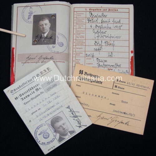 SS-Unterführer Ausweis SS Beitrags-Quittungskarte grouping with Wehrpass etc