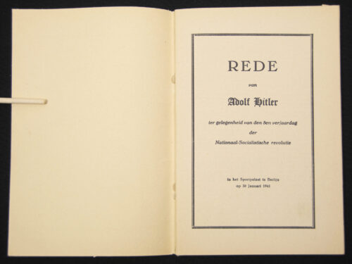 (Brochure) Rede van Adolf Hitler ter gelegenheid van den 8en verjaardag der Nationaal Socialistische Revolutie (1941)