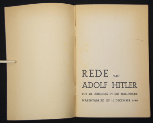 (Brochure) Rede van Adolf Hitler tot de arbeiders in een Berlijnsche wapenfabriek op 10 december 1940