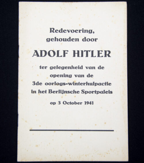 (Brochure) Redevoering gehouden door Adolf Hitler ter gelegenheid van de opening van de 3de Oorlogs-winterhulpactie.... (1941)