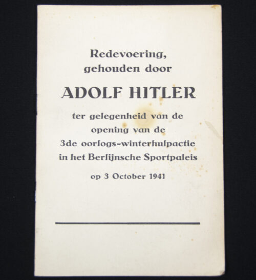 (Brochure) Redevoering gehouden door Adolf Hitler ter gelegenheid van de opening van de 3de oorlogs-winterhulpactie... (1941)
