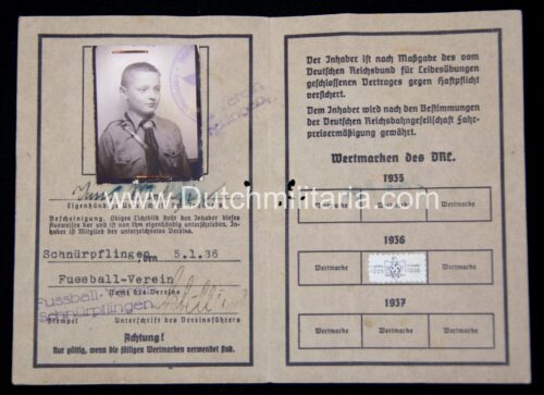 Deutscher Reichsbund für Leibesübungen Mitgliedskarte with passphoto in Hitlerjugend (HJ) uniform (1936)
