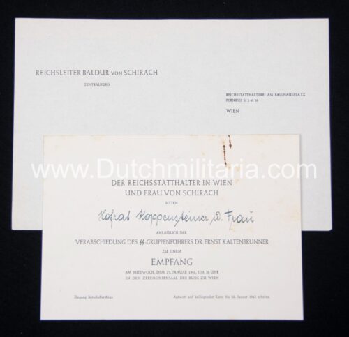 (Documents) Der Reichsstatthalter in Wien Baldur von Schirach - Veranbschiedung des SS-Gruppenführers Dr. Ernst Kaltenbrunner 1938 - rare