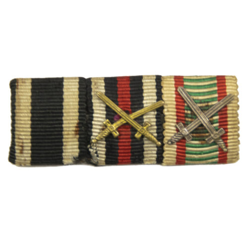 German WWI triple ribbonbar with Ek2 + Frontkämpfer Ehrekreuz + Hungarian WWI Commemorative medal