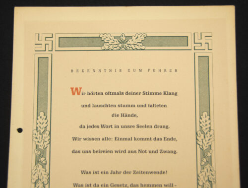 WWII German Wochenspruch (propaganda miniposter) with a saying of Baldur von Schirach