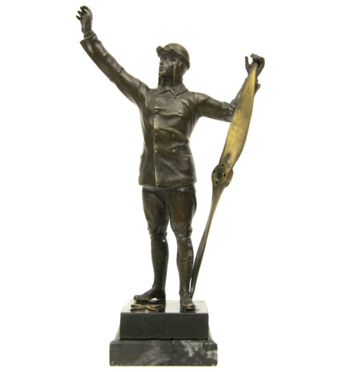 German WWI bronze aviation pilot statue with propeller