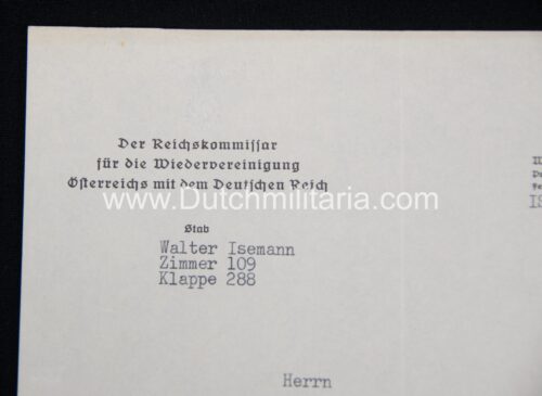 (Document) Der Reichskommissar für die Wiederveinigung österreichs mit dem Deutschen Reich (1938)