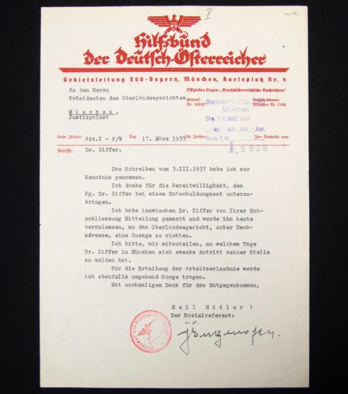 (Document) Hilfsbund der Deutsch-Österreicher (1937) - rare