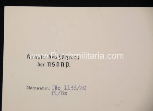 (Document) Kanzlei der Führers der NSDAP (signed Koch) (1940)