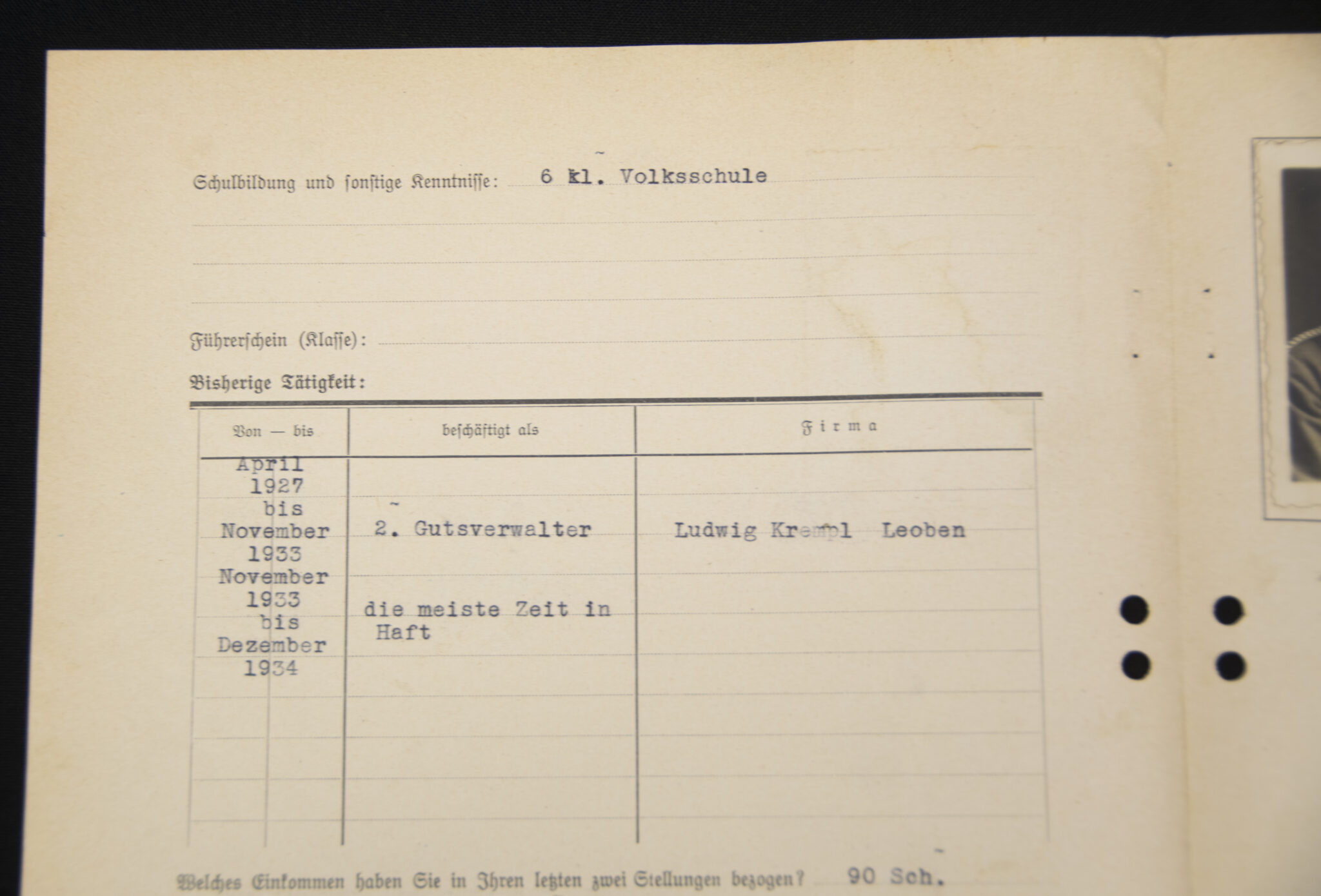 (Document) NS-Vermittlungstelle Wien - Bewerbungsfragebogen with SA Passphoto - Image 6