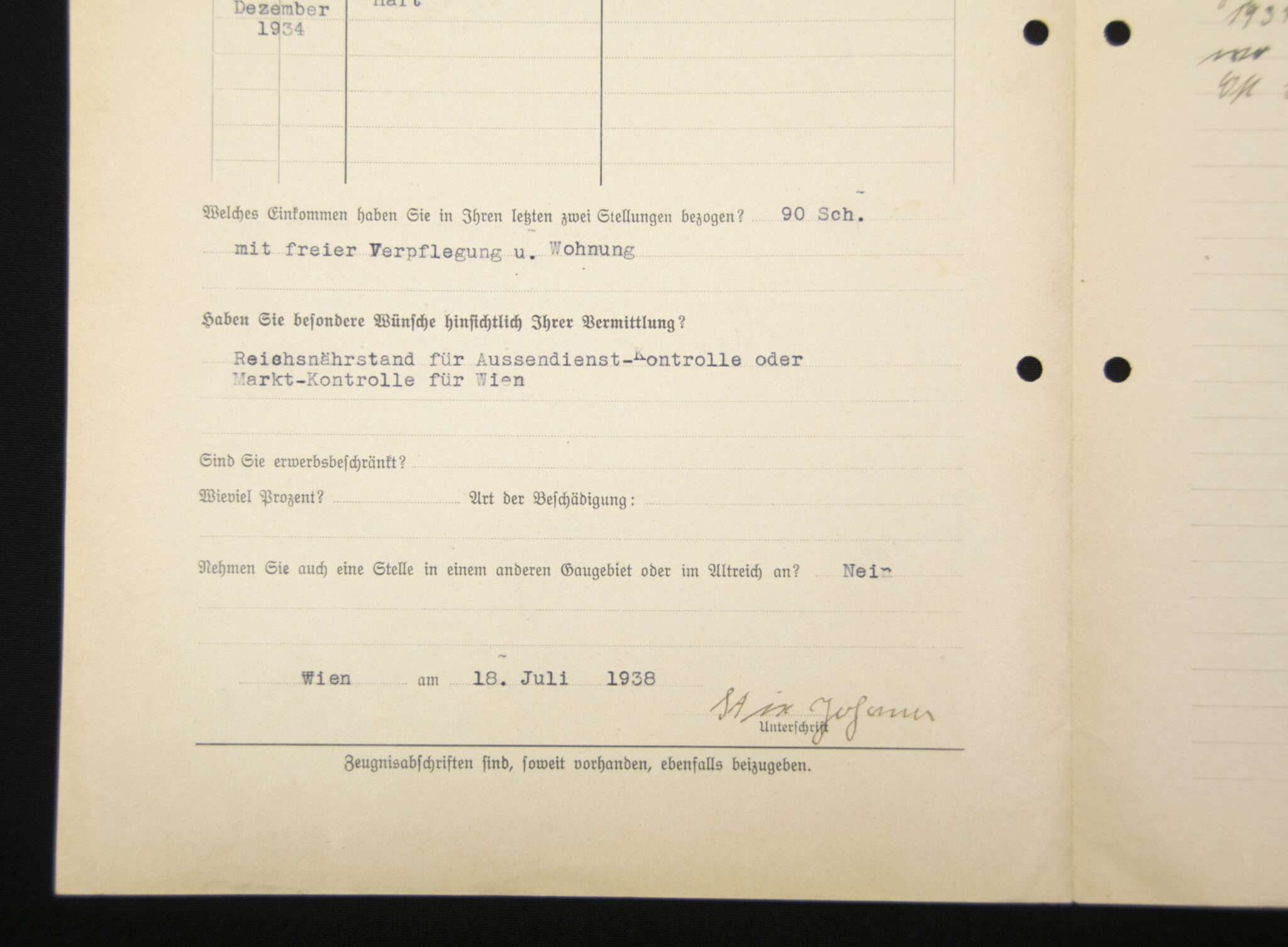 (Document) NS-Vermittlungstelle Wien - Bewerbungsfragebogen with SA Passphoto - Image 7