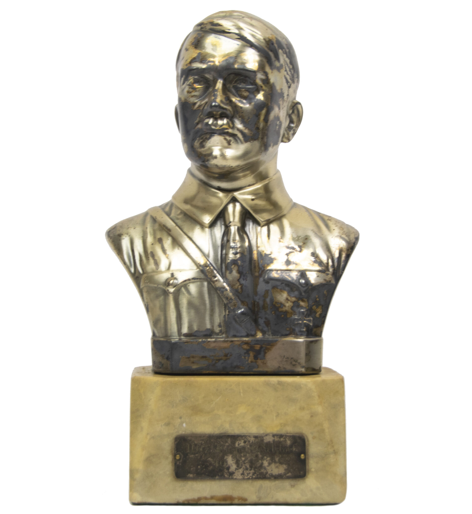 Hitler silver colored bust on marble base