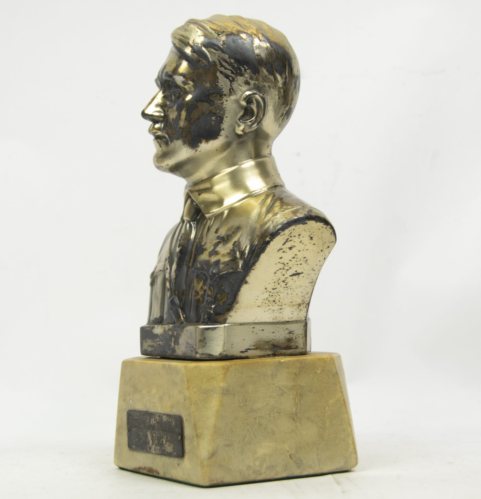 Hitler silver colored bust on marble base - Image 7