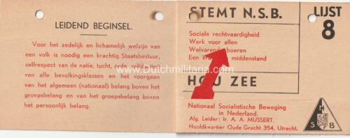 (NSB) Elections propaganda foldable card Stemt N.S.B. Lijst 8 (1935-1937) - rare