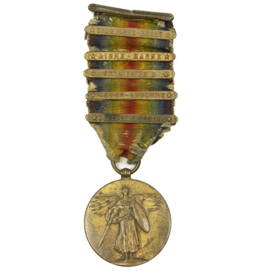 WWI U.S. Army Victory Medal with 4 claps Champagne Marne, Aisne Marne, St. Mihiel, Meuse-Argonne, Defensive sector
