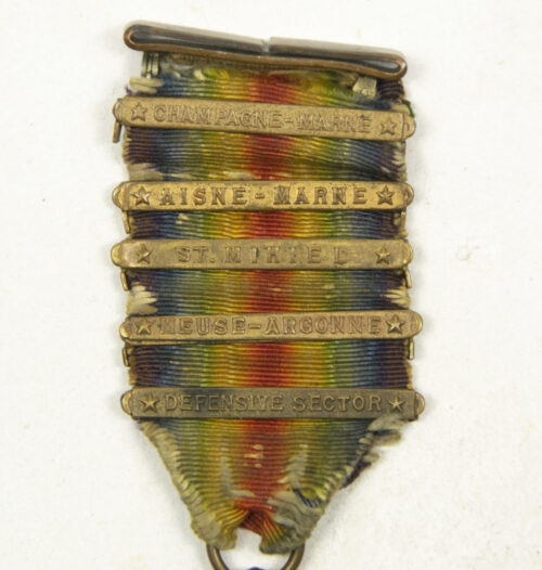 WWI U.S. Army Victory Medal with 4 claps Champagne Marne, Aisne Marne, St. Mihiel, Meuse-Argonne, Defensive sector