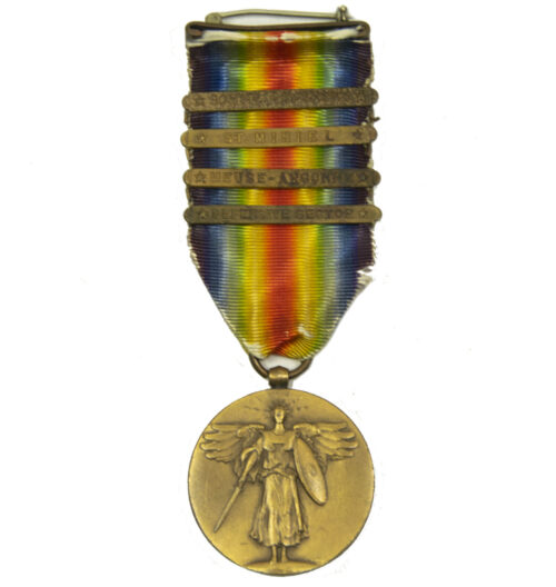WWI U.S. Army Victory Medal with 4 claps Somme Offensive, St. Mihiel, Meuse-Argonne, Defensive sector