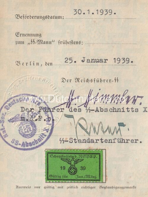 SS-Unterführer Ausweis Fritz Haller 63. SS-Standarte (1939)