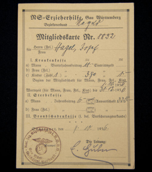 Arbeitsbuch + NS-Erziehilfe Gau Württemberg passes