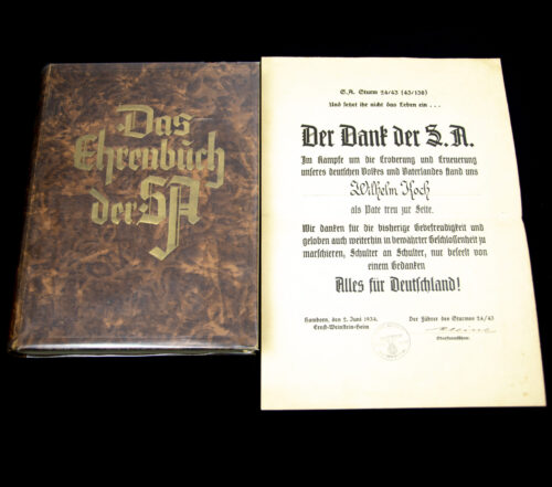 Das Ehrenbuch der SA + Der Dank der S.A. citation of S.A. Sturm 24/43 (Hamborn-Neumühl)