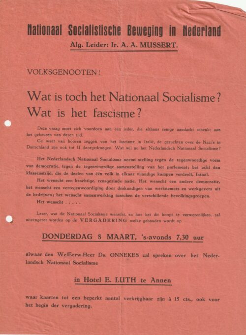 (Flyer NSB) Openbare Vergadering Annen (Groningen)