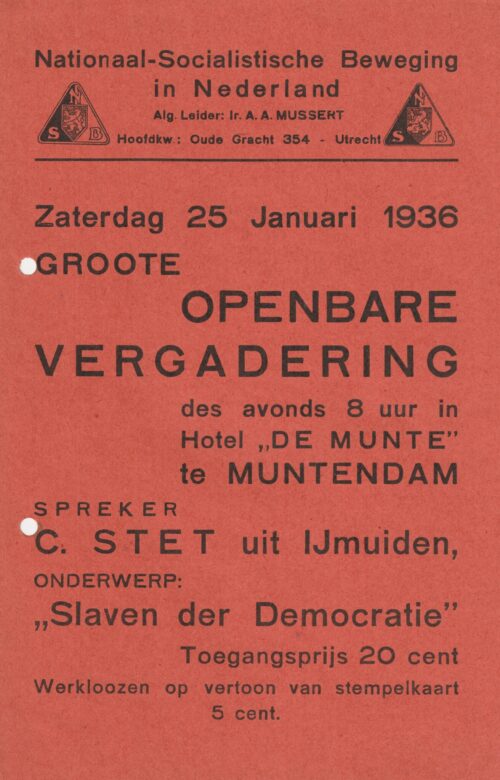 (Flyer NSB) Openbare Vergadering Muntendam (Groningen)