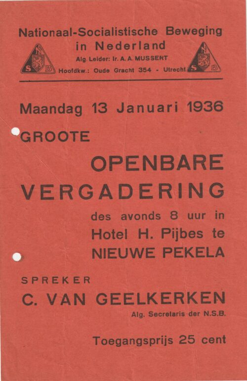 (Flyer NSB) Openbare Vergadering Nieuwe Pekela (Groningen)