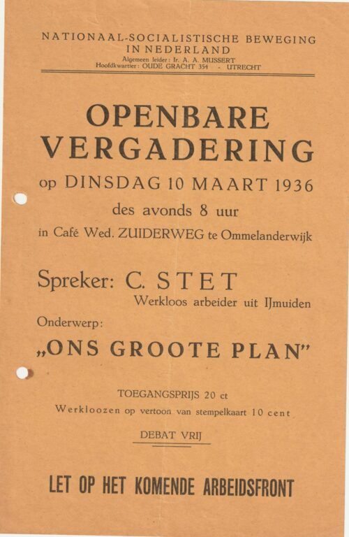(Flyer NSB) Openbare Vergadering Ommelanderwijk (Groningen)