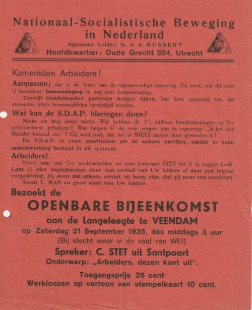 (Flyer NSB) Openbare bijeenkomst te Veendam 21 September 1935