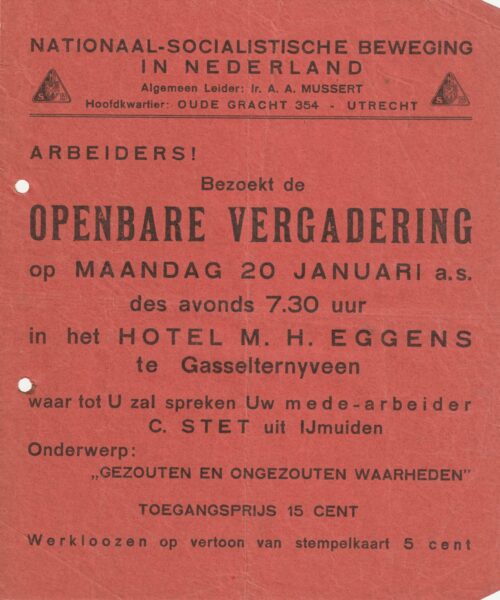 (Flyer NSB) Openbare v ergadering Gasselternyeen (Groningen)