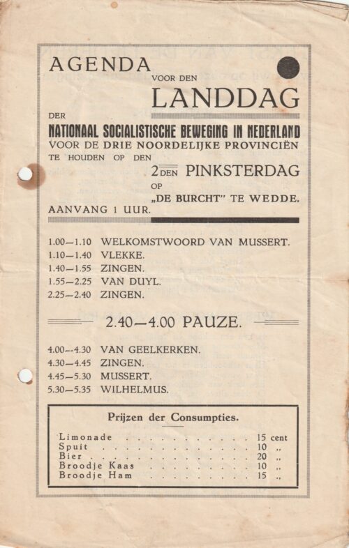 (NSB) Agenda voor de 1e Landdag (1934) - rare