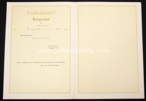 Original Rudolf Hess Telegram (design Ludwig Hohlwein) (1940) - rare