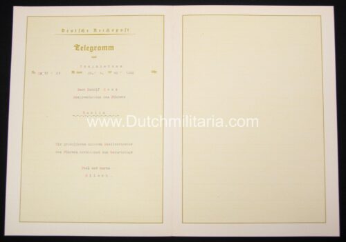 Original Rudolf Hess Telegram (design Ludwig Hohlwein) (1940) - rare