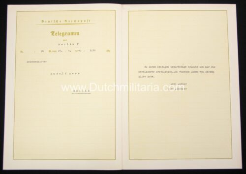 Original Rudolf Hess Telegram (design Ludwig Hohlwein) (1940) - rare