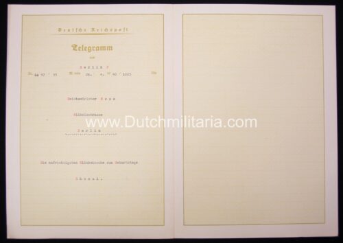 Original Rudolf Hess Telegram (design Ludwig Hohlwein)