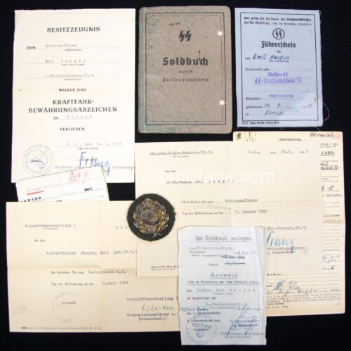 SS grouping with SS Soldbuch + SS Führerschein + SS citation Kraftfahrbewärungsabzeichen
