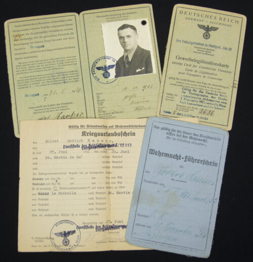 Wehrmacht Führerschein grouping with trade pass and Kriegsurlaubschein