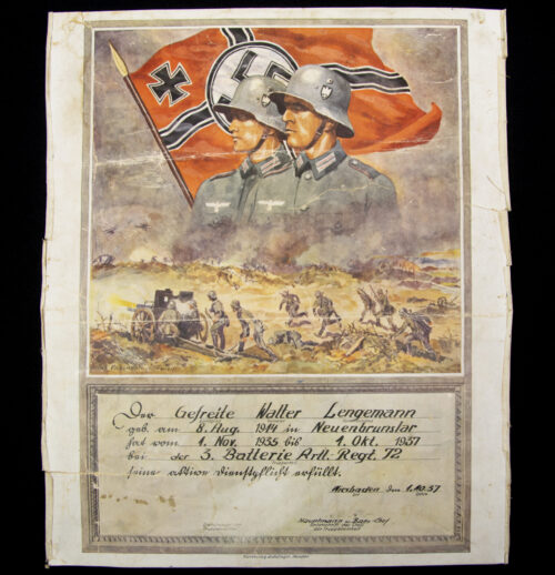Wehrmacht (Heer) luxuary Artillery citation (42×30 cm) (1937)