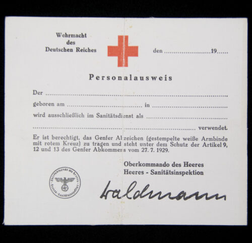 Wehrmacht des Deutschen Reichses Personalausweis Deutsches Rote Kreuz (DRK) - Not used