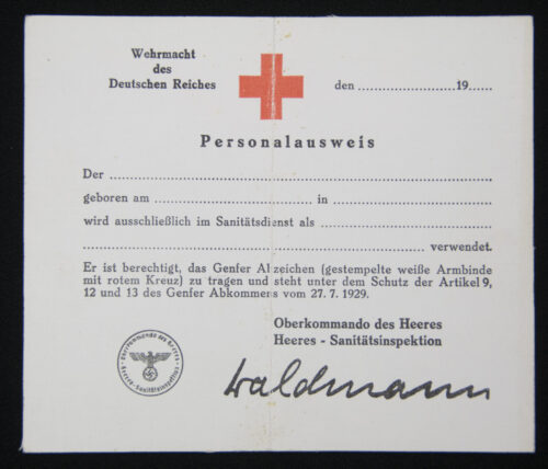 Wehrmacht des Deutschen Reichses Personalausweis Deutsches Rote Kreuz (DRK) - Not used
