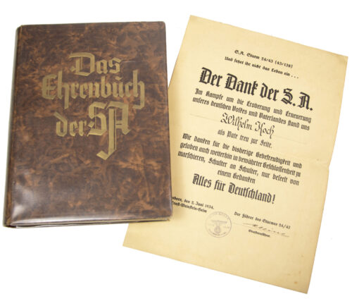 Das Ehrenbuch der SA + Der Dank der S.A. citation of S.A. Sturm 2443 (Hamborn-Neumühl)