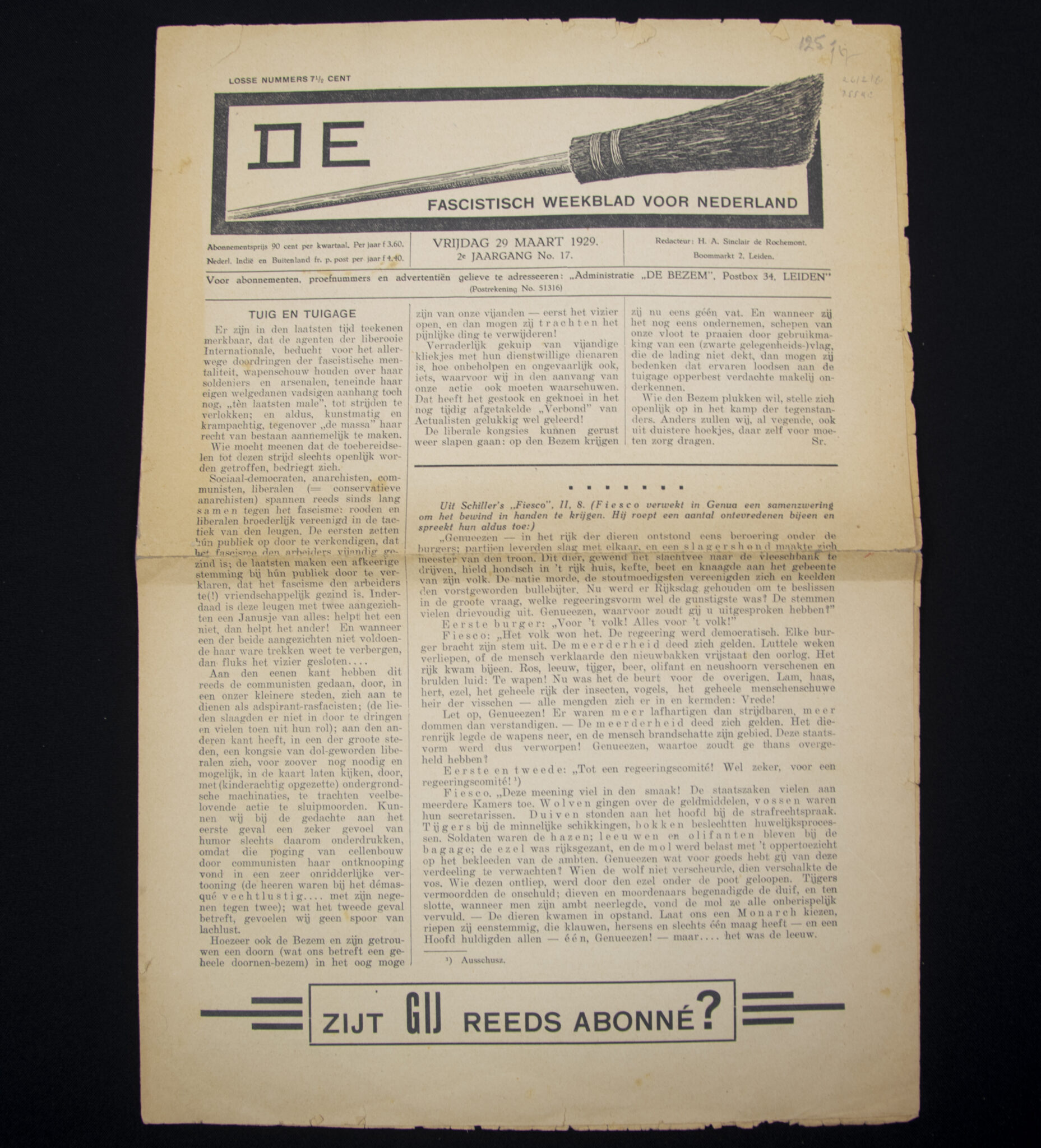 (Newspaper) De Bezem - Vrijdag 29 Maart 1929 - 2e Jaargang No. 17