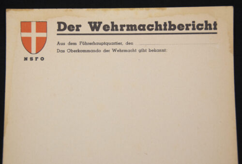 Official Nationalsozialistischer Führungsstab der Wehrmacht (NSFO) writing paper Der Wehrmachtbericht