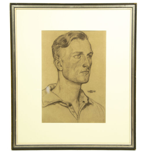 Willrich – Vom Lebensbaum deutscher Art – Bilder und Gedanken zur Rassenfrage – Framed original SS portrait drawing – extremely rare