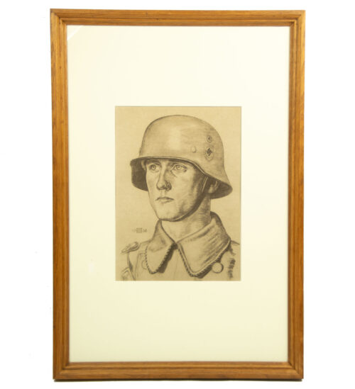 Willrich – Vom Lebensbaum deutscher Art – Bilder und Gedanken zur Rassenfrage – Framed original SS portrait drawing – extremely rare